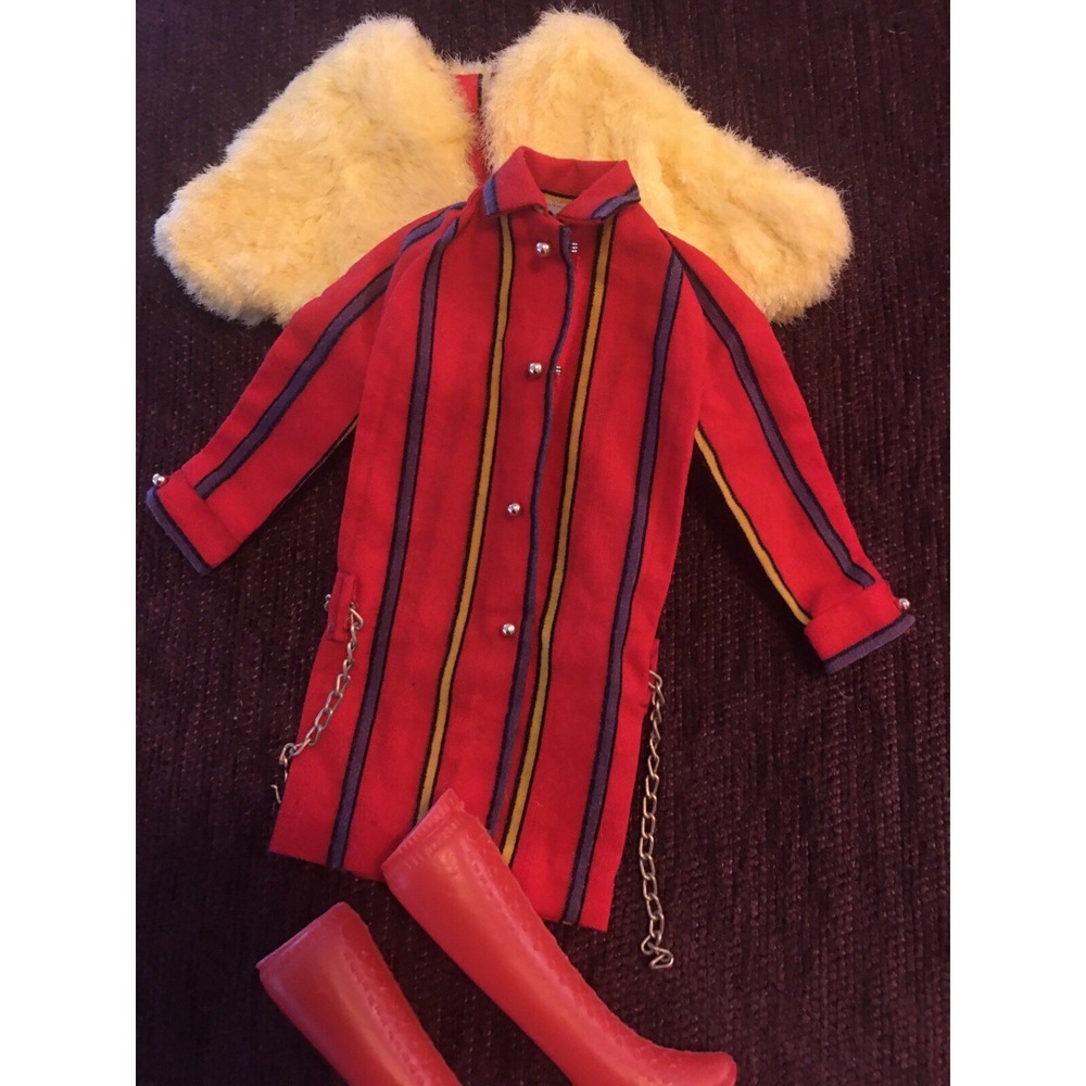 Vintage Barbie Smasheroo  #1860 Dress Coat  with belt  Plaid Yellow Faux Fur